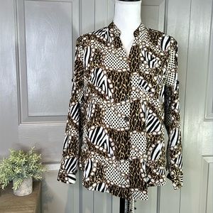 Animal Print Cheetah Zebra Chain Blouse Size M